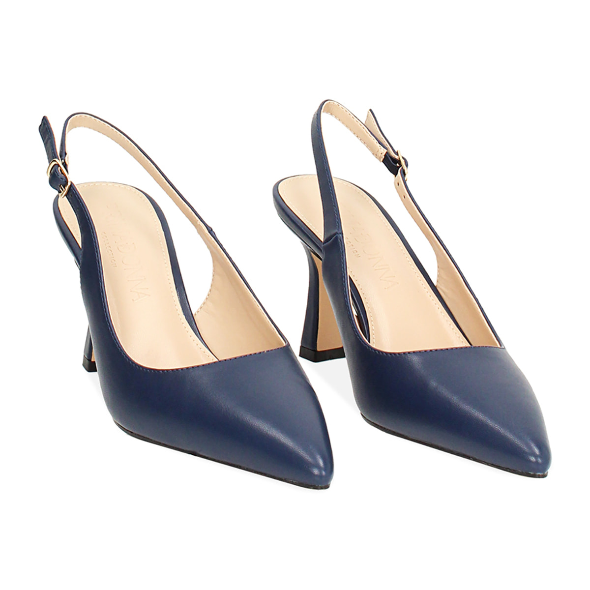 Décolleté slingback donna blu, tacco 8 cm