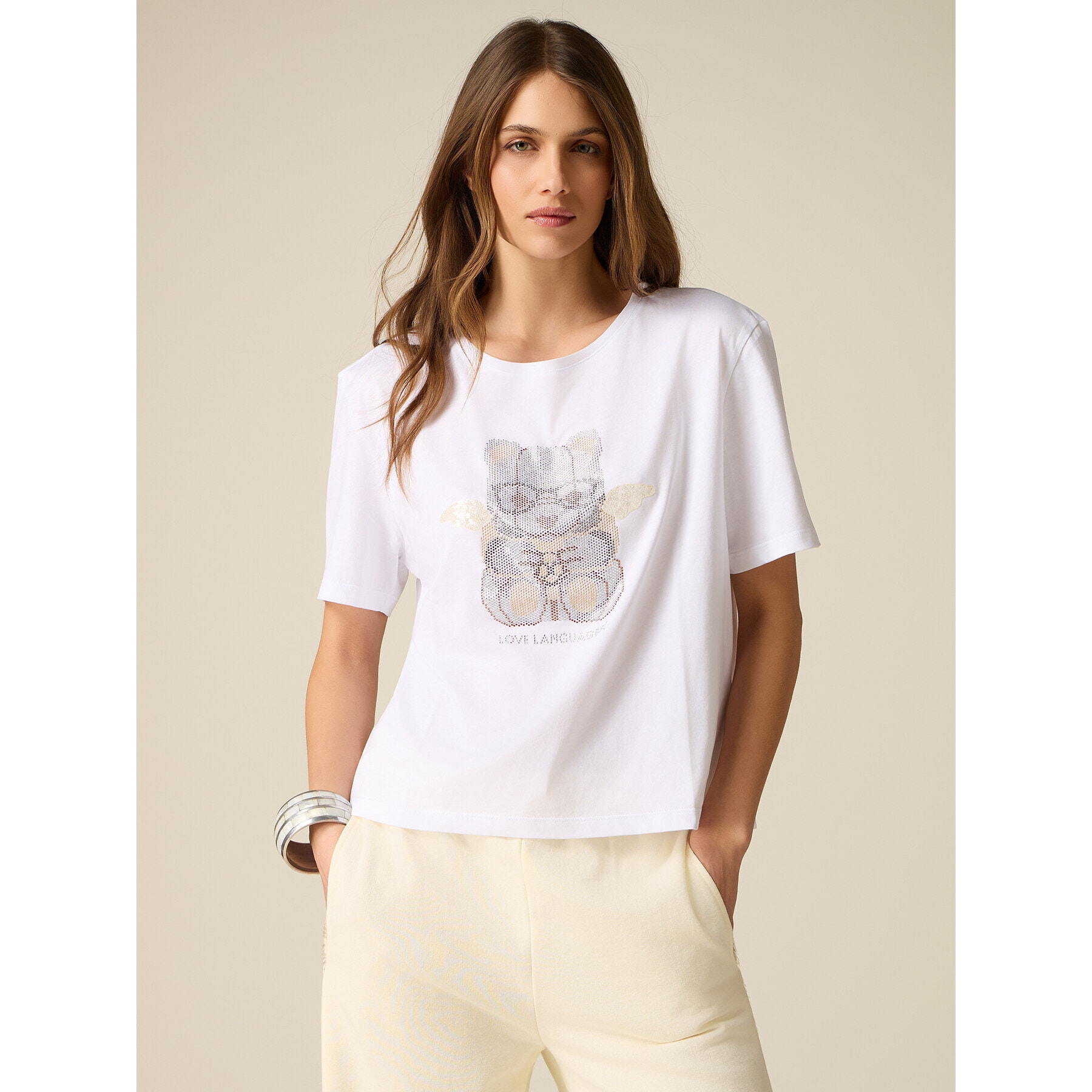 Oltre - T-shirt in cotone con applicazioni - Bianco