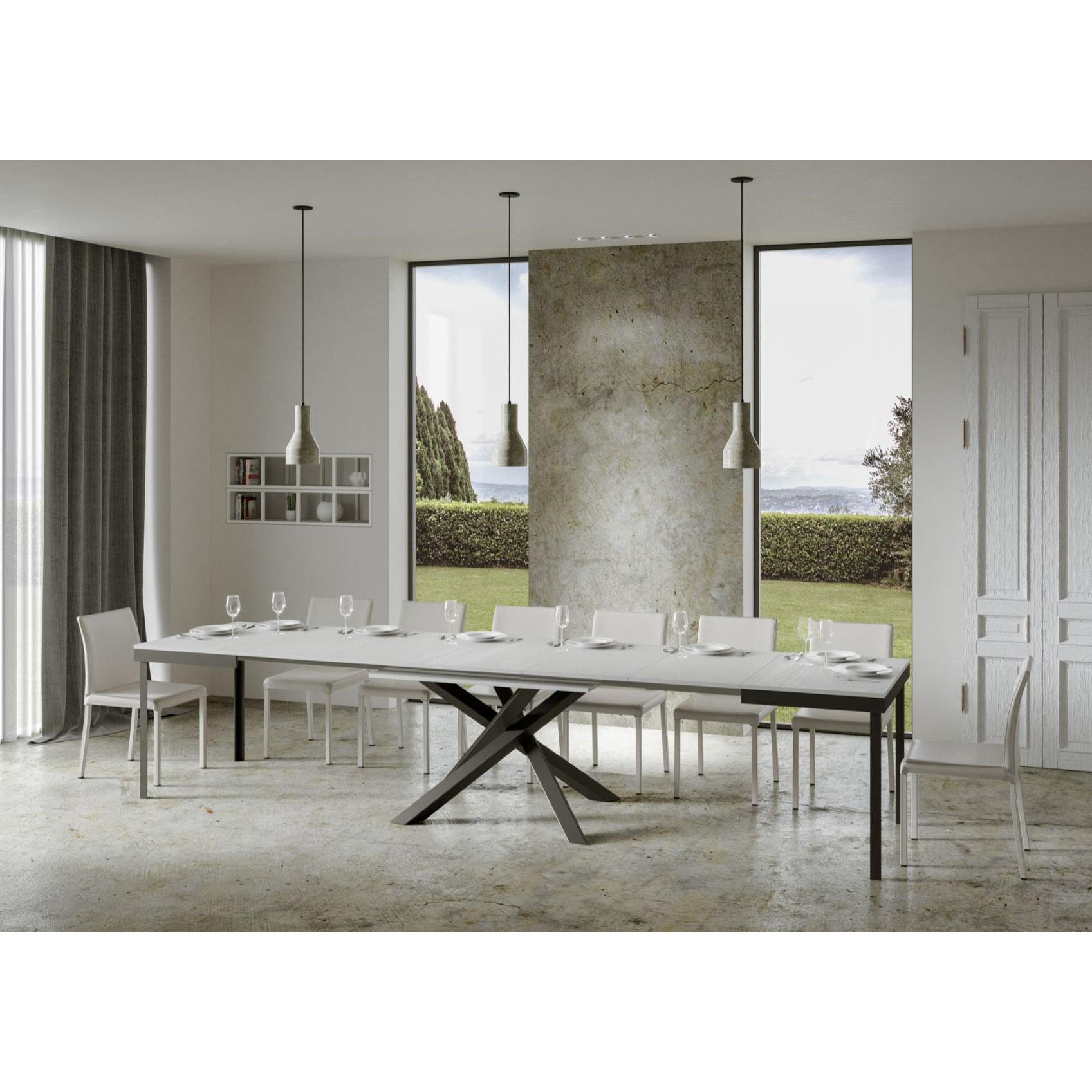 Mesa extensible 90x120/380 cm Volantis Evolution Fresno Blanco estructura Antracita