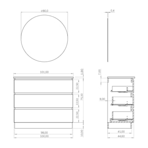 Conjunto de baño IRONA 3C, 100cm, incluye lavabo y espejo