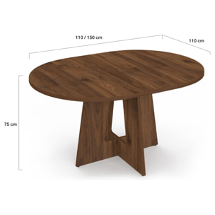 Table à manger ronde extensible Héloïse effet noyer Ø110-150cm
