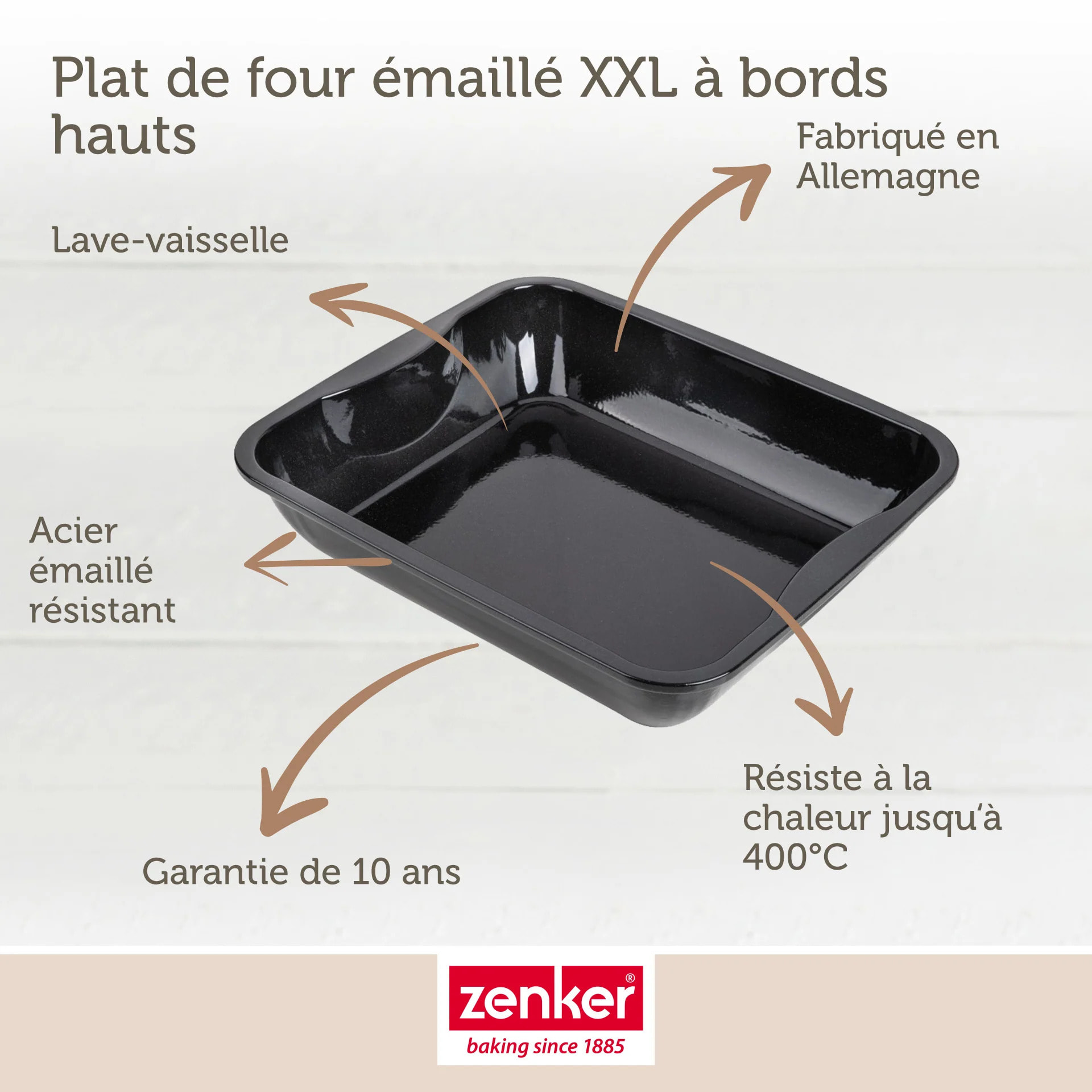Lot de 2 plats four 40/34/8 cm en acier émaillé avec 2 ustensiles Zenker Special cooking