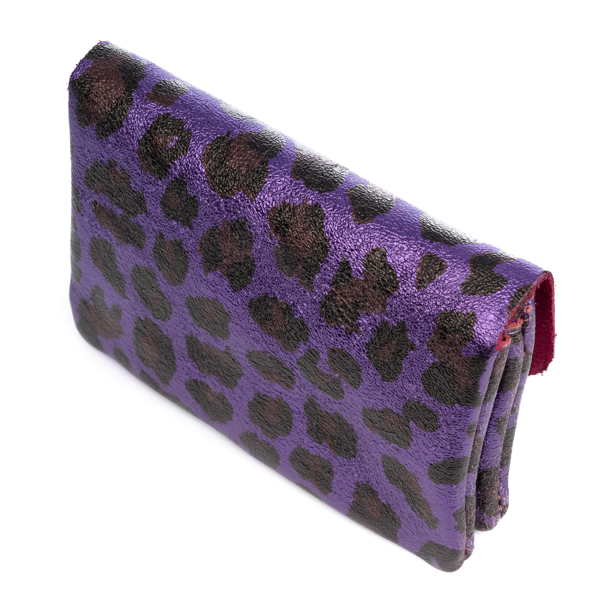 Alpignano portafoglio donna. Pelle scamosciata autentica, design stampa animale leopardato, lucido laccato.