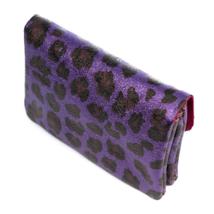 Alpignano portafoglio donna. Pelle scamosciata autentica, design stampa animale leopardato, lucido laccato.