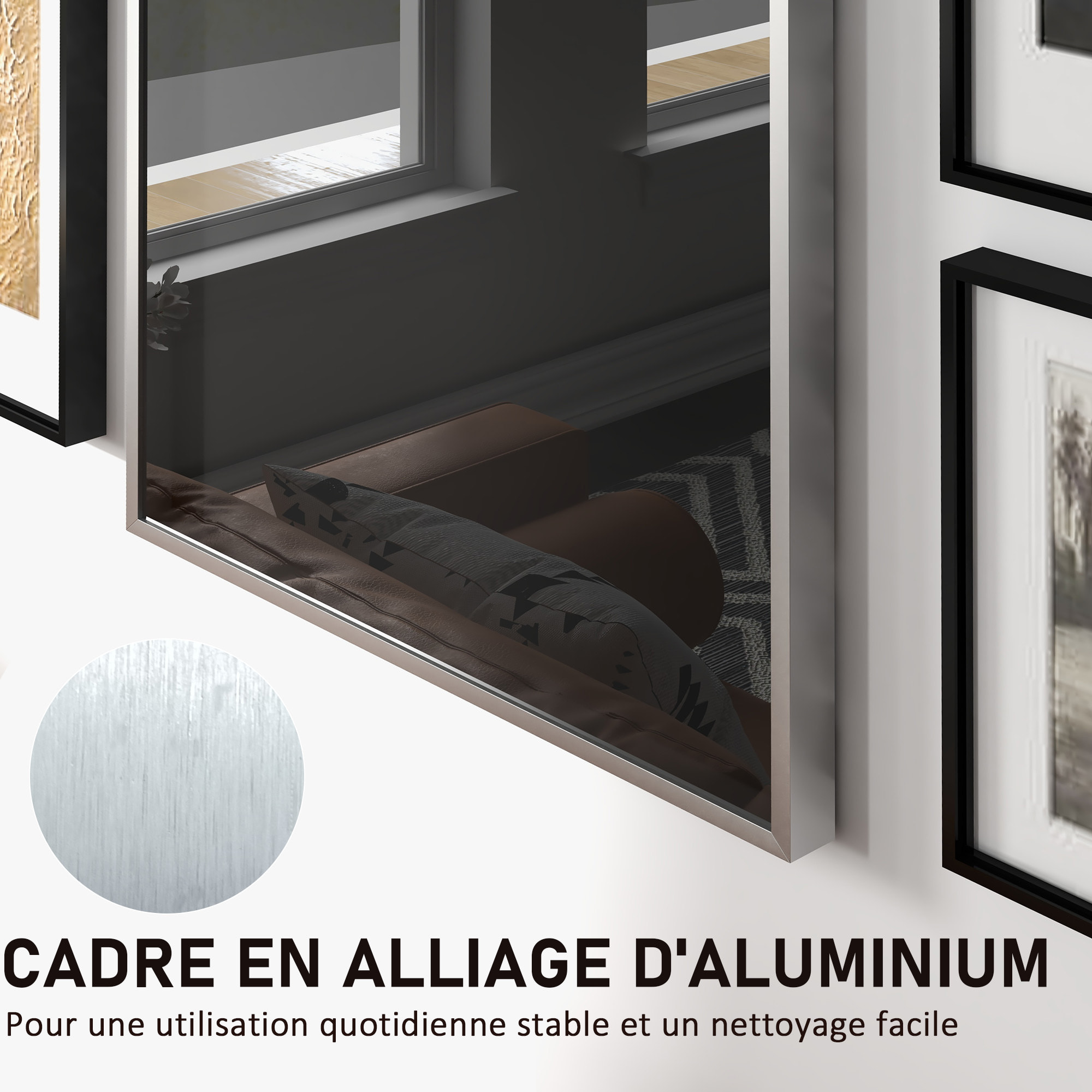 Frame box T-frame cadre aluminium pour maillot porte acrylique doublure interne feutre 70 x 90 cm argent