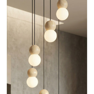 Lampada a sospensione LOOP in acciaio nero e legno naturale