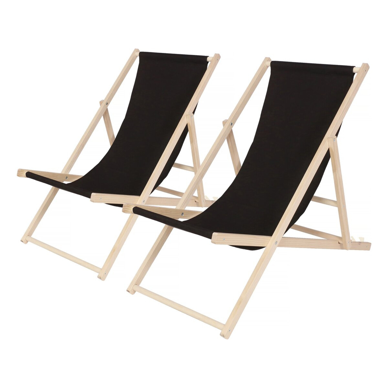 Lot de 2 transat en bois "Chilienne" - 107 x 56.5 x 81 cm - Noir