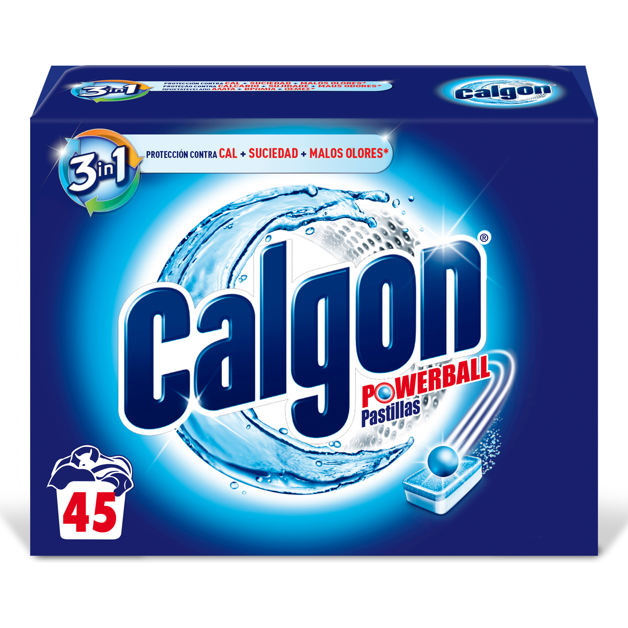 Calgon Powerball Pastillas - Antical para la Lavadora, Elimina Olores y Suciedad - 45 pastillas