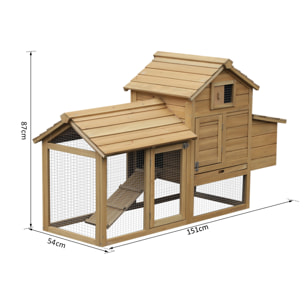 Petit poulailler cottage cage à poules sur pied dim. 151L x 54l x 87H cm multi-équipement bois massif de pin