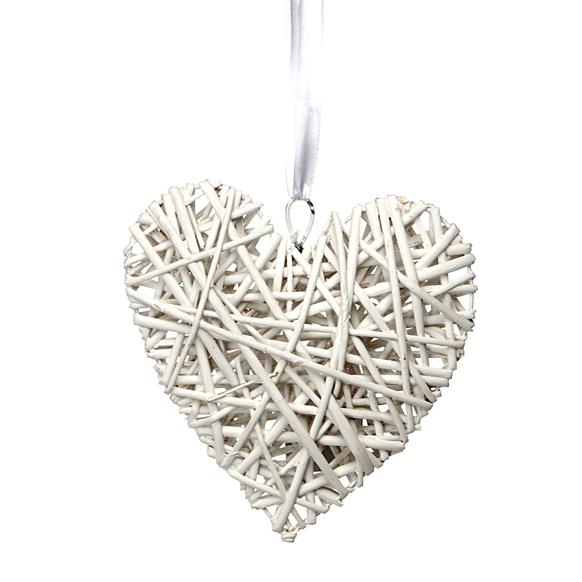 Cuore In Rattan Da Appendere. Altezza 30 Cm - Pezzi 6 - 30X30X6cm - Colore: Bianco - Bianchi Dino - Cuori Rattan E In Vari Materiali