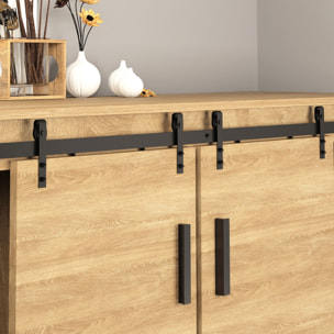 Herrajes Puertas Correderas 200 cm, Kit para Puerta Corredera Doble de Madera Ancho 50 cm, para Mueble de TV, Armario, Acero al Carbono, Negro