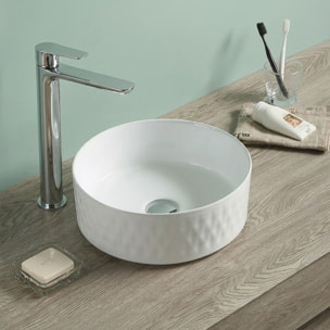 Vasque à poser ronde diamètre 36 cm - blanc brillant - finition striée - sans trop-plein - Infinitio SAT