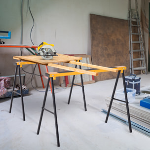 Caballo de Sierra con Patas Plegables Caballete Metálicos 2 Piezas con Asa Almohadilla Antideslizante Carga Máx. 250kg Acero