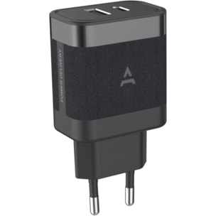 Chargeur secteur ADEQWAT USB-A + USB-C 45W + Câble USB-C 1M Noir