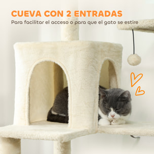 Árbol Rascador para Gatos, Árbol para Gatos 202 cm, Torre Escalador con Plataformas, Cama, Cuevas, Postes de Sisal, Bolas y Cuerda para Jugar, Beige