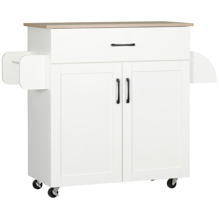 Carro de Cocina con 1 Cajón 2 Puertas Toallero y Especiero 105x36x85 cm Blanco