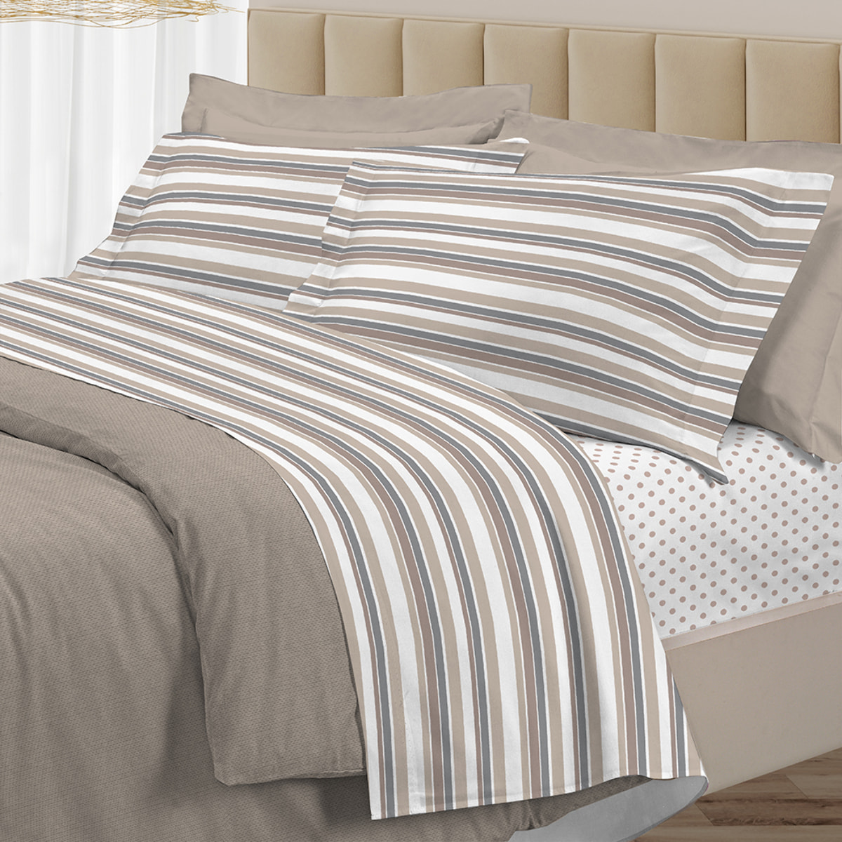 Completo letto riga dots beige