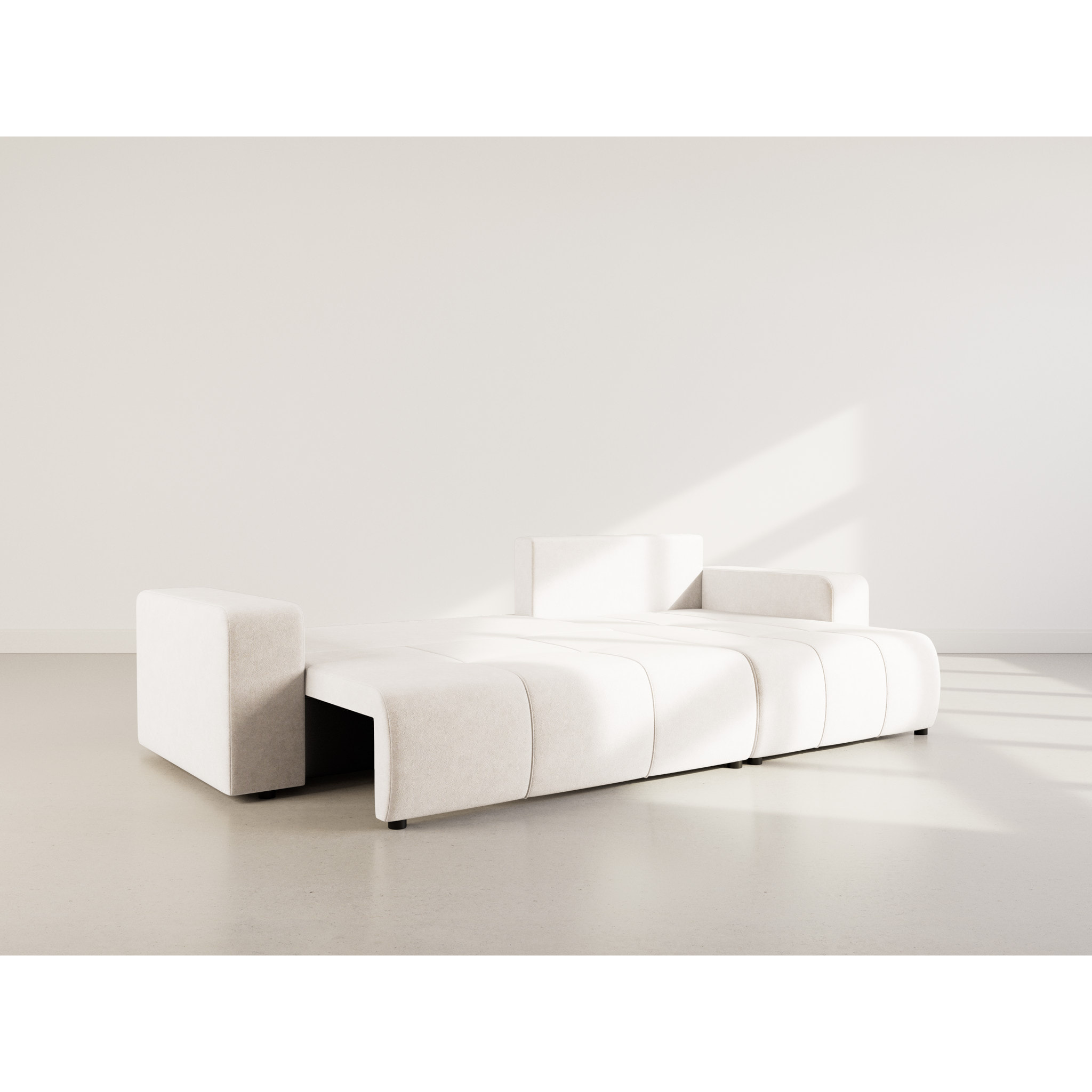 Nicole - Canapé d'angle réversible 5 places convertible avec coffre en tissu - Beige