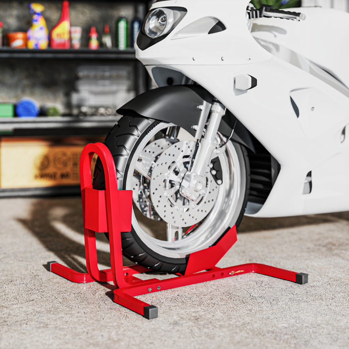 Caballete de Moto, Carga 250 kg, Soporte para Rueda Delantera de Moto Ajustable en 3 Niveles de Metal Robusto, para Ruedas Ë†â€¦43, 48, 53 cm, Rojo