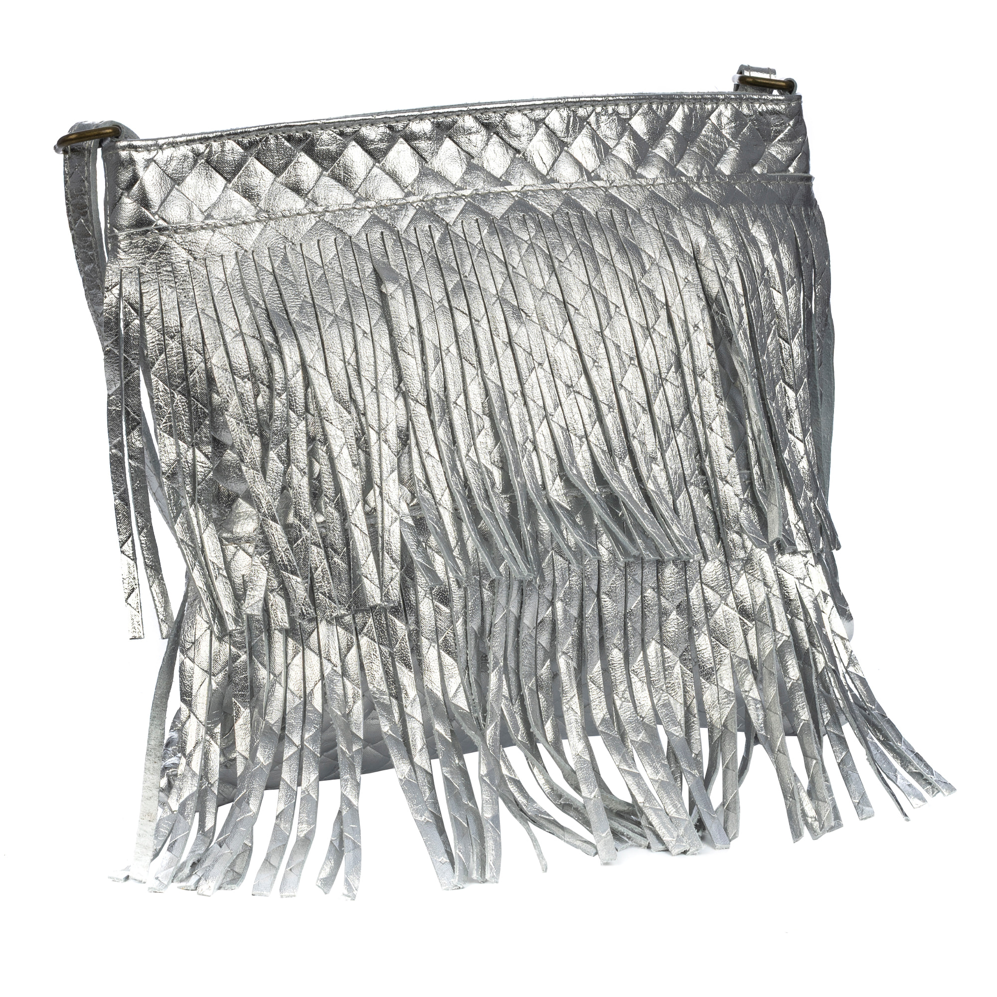 Avise borsa a tracolla con frange donna. Vera pelle scamosciata lucida.