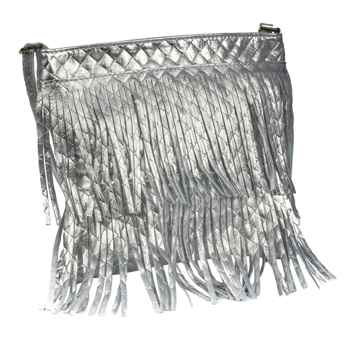 Avise borsa a tracolla con frange donna. Vera pelle scamosciata lucida.