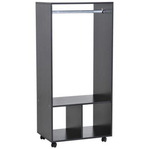 Armoire penderie étagère 2 niches penderie 4 roulettes pivotantes dim. 60L x 40l x 128H cm noir