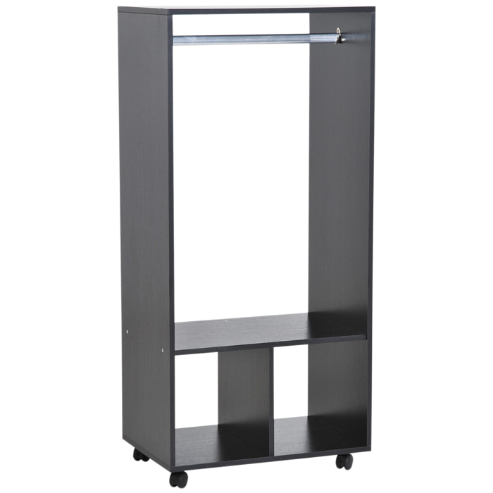 Armoire penderie étagère 2 niches penderie 4 roulettes pivotantes dim. 60L x 40l x 128H cm noir
