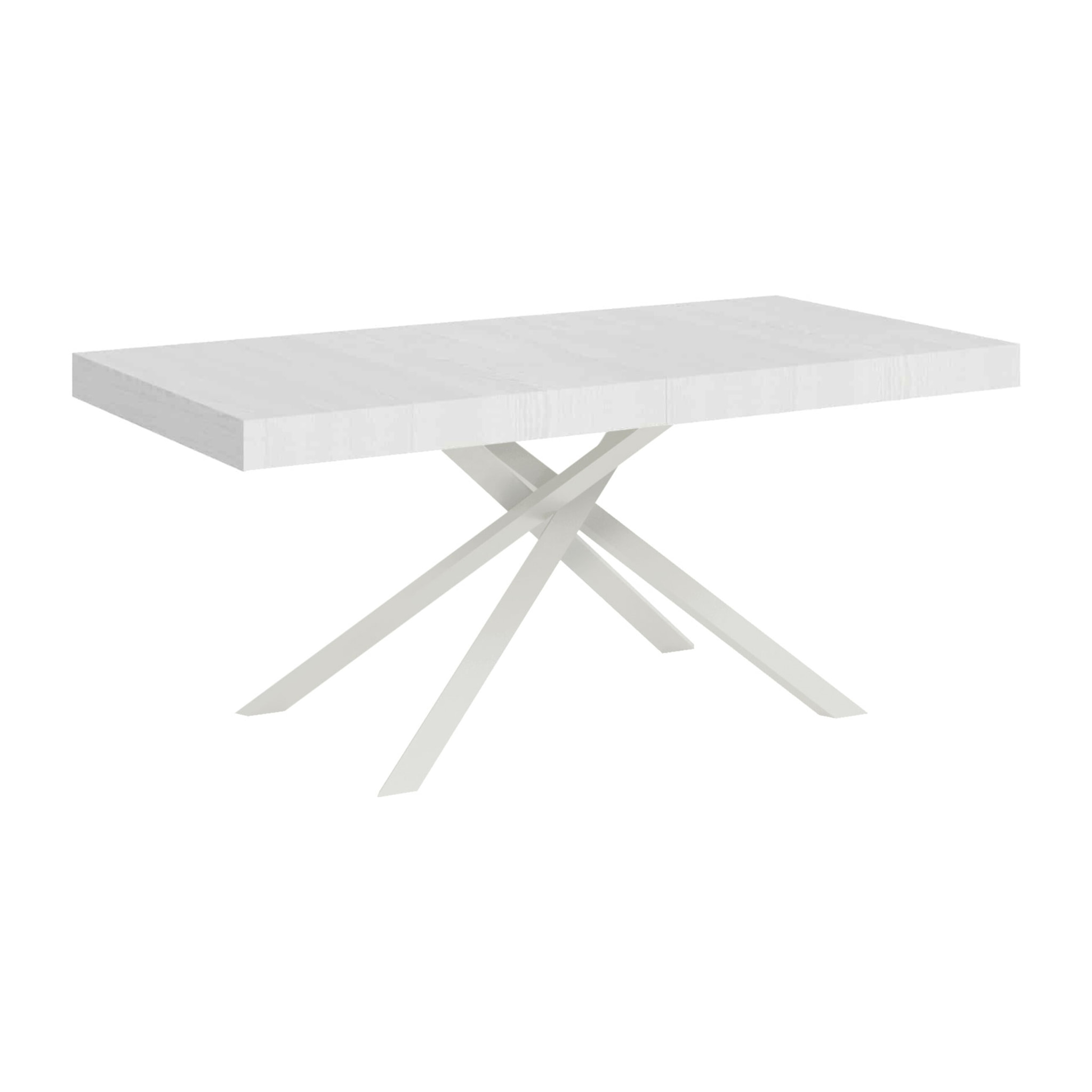 Table extensible 90x200/304cm Karida frêne blanc pieds blanc