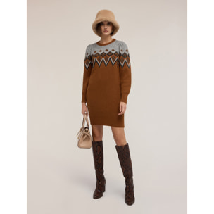 Motivi - Vestido jacquard con mangas abullonadas - Marrón