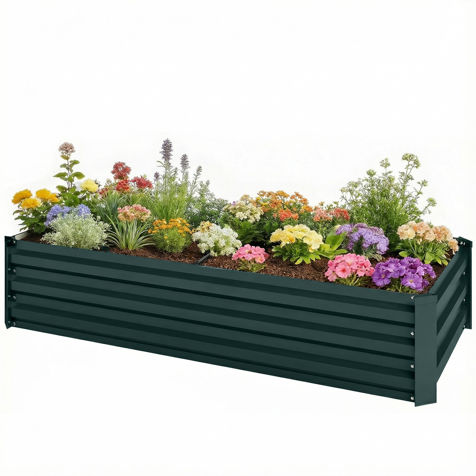 Jardinière rectangulaire carré potager dim. 150L x 70l x 30H cm acier ondulé vert