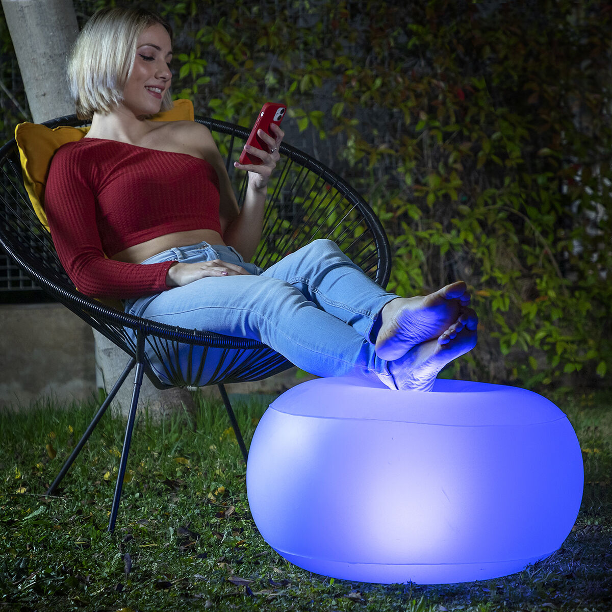 Siège gonflable avec LED multicolore et télécommande Pulight InnovaGoods - Blanc