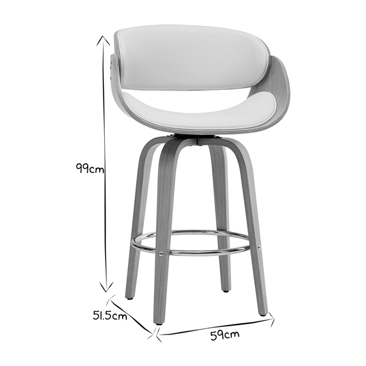 Tabouret de bar pivotant blanc et bois clair 69 cm BENT