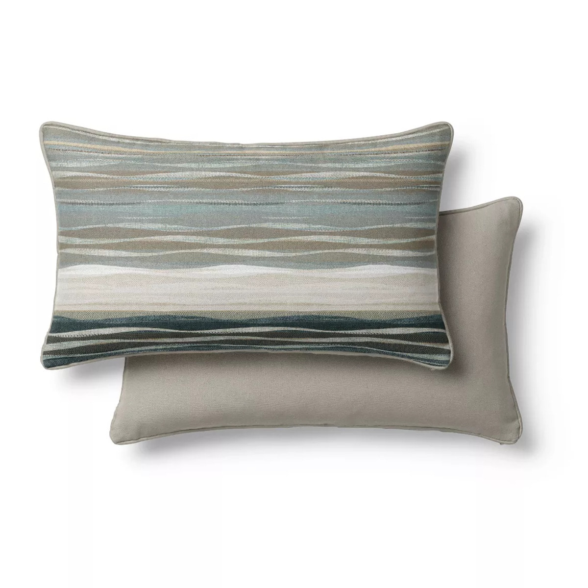 Lot de 2 taies satin de coton imprimé bleu vert Strates ecume