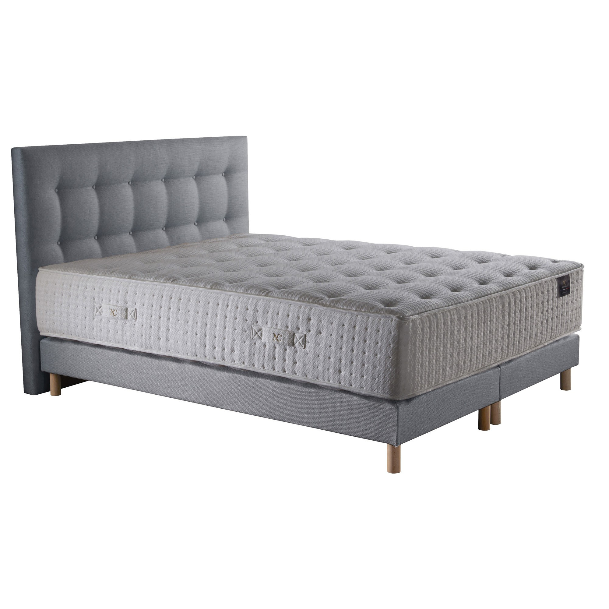 Ensemble Hélios + tête de lit capitonnée - Matelas ressorts ensachés Mémoire de forme Latex - Sommier Bleu Ciel