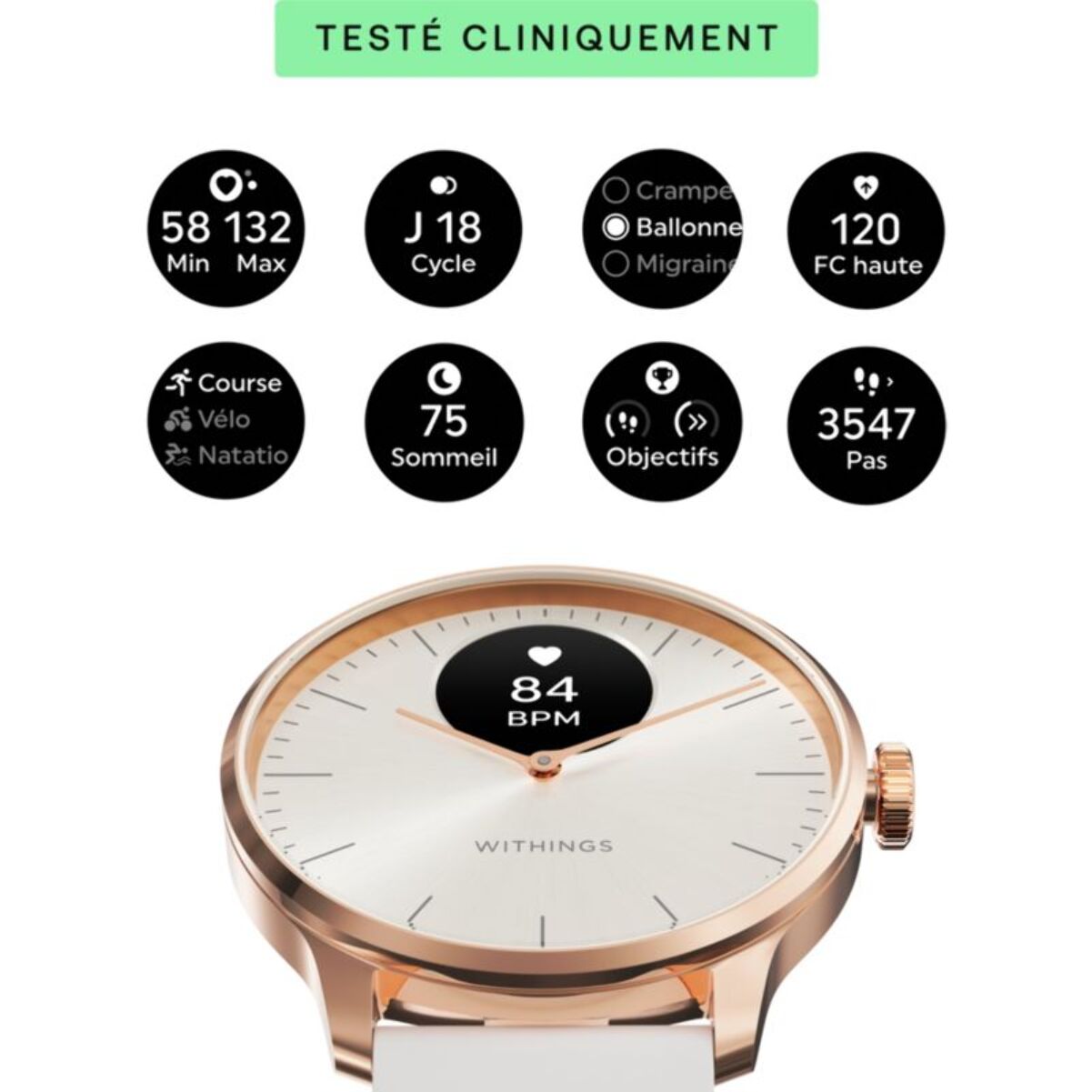 Montre santé WITHINGS Scanwatch Light Rose Gold