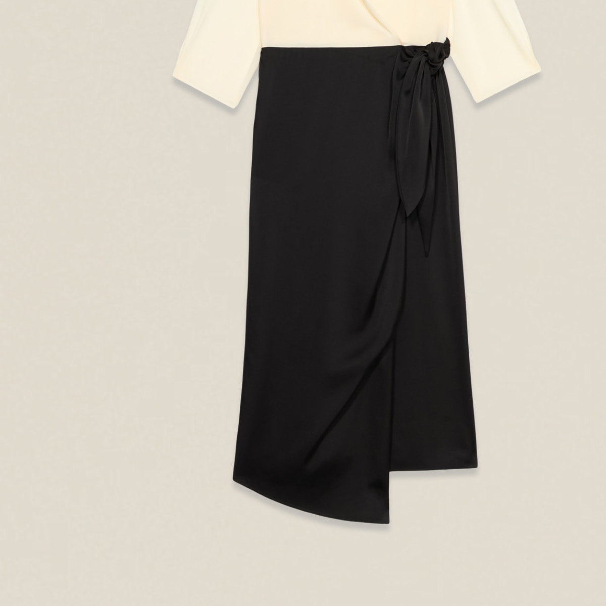 Oltre - Vestido bimaterial con falda cruzada - Negro