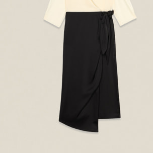 Oltre - Vestido bimaterial con falda cruzada - Negro