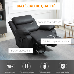 Fauteuil de massage et relaxation électrique  inclinable pivotant repose-pied télécommande noir