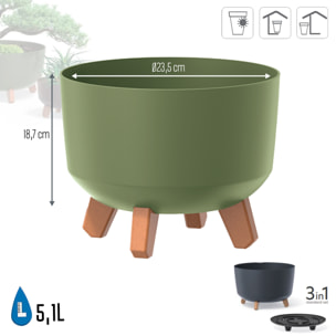 Macetero color verde tierra,sin depósito , colección gracia de 29cm x 29cm x 22cm cm, capacidad de 9,8 l.