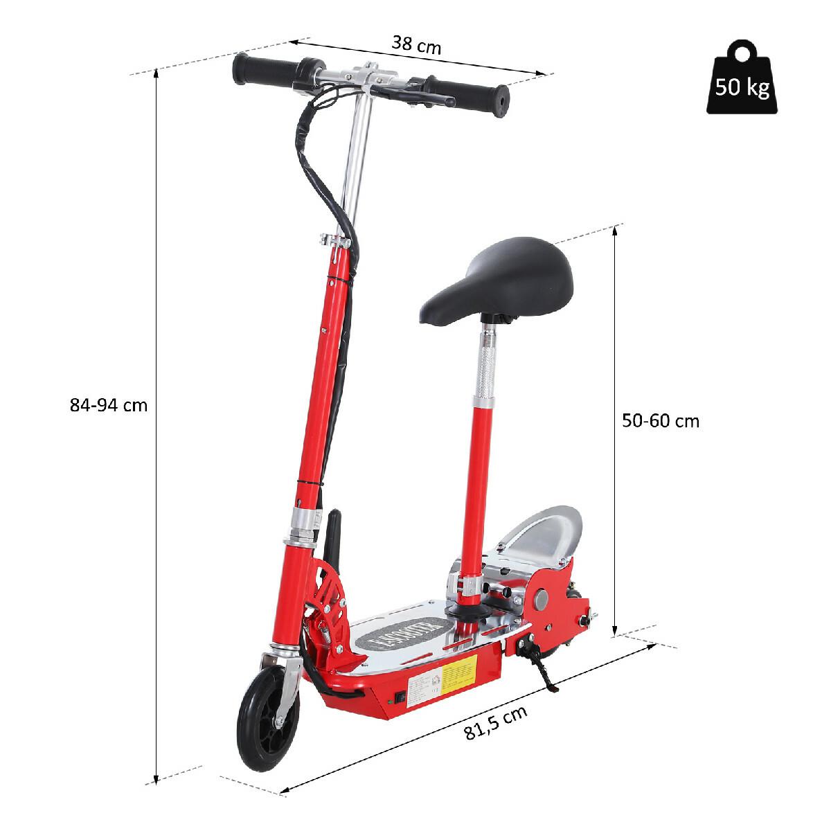 Trottinette électrique 120 W pliable pour enfant de 7 à 12 ans hauteur guidon et selle réglable 10 Km/h max. rouge