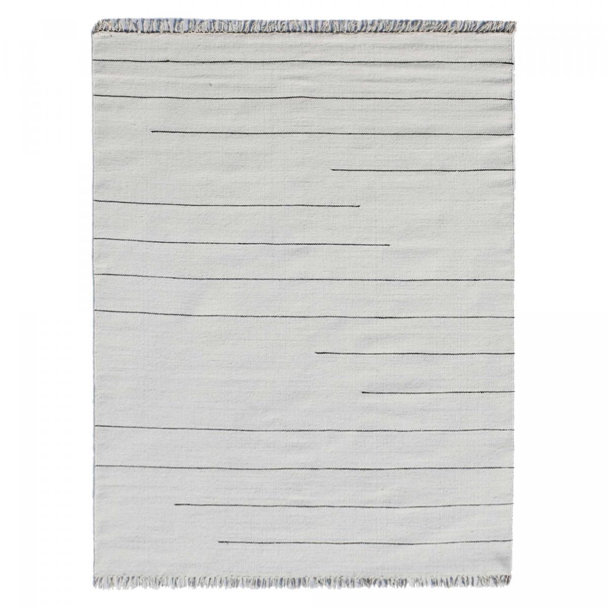 Tapis Kilim tissé à la main en laine blanc et noir motif ligne