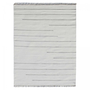 Tapis Kilim tissé à la main en laine blanc et noir motif ligne