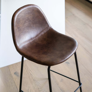 Lot de 2 chaises pour îlot central 65 cm en cuir synthétique marron - Henrik