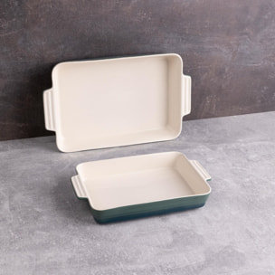 excalibur set de 2 fuentes de horno rectangulares en gres color verde
