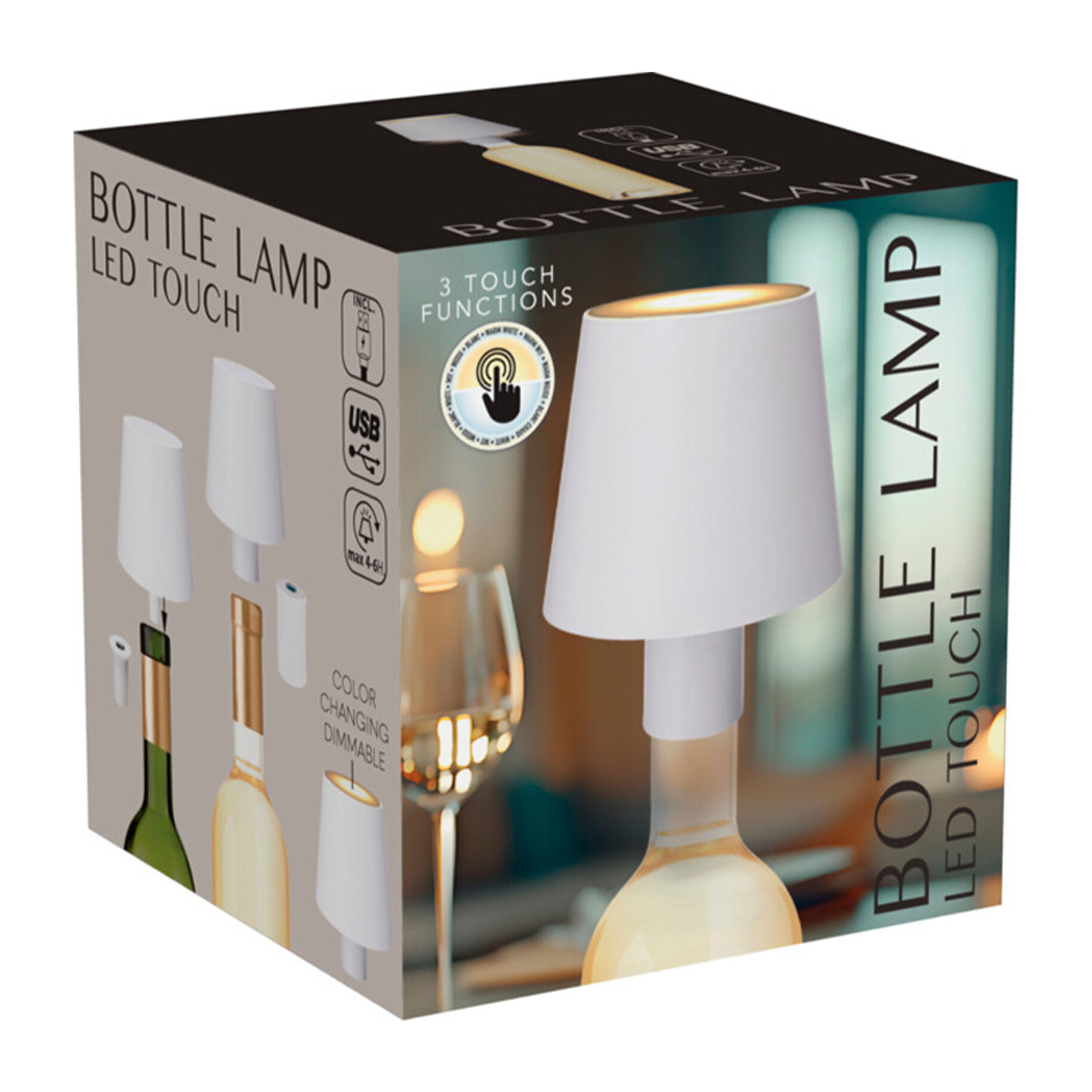 Lámpara LED 10,5x8,8cm para botella recargable USB con 3 modos de luz, 36 LEDs y 2 pantallas