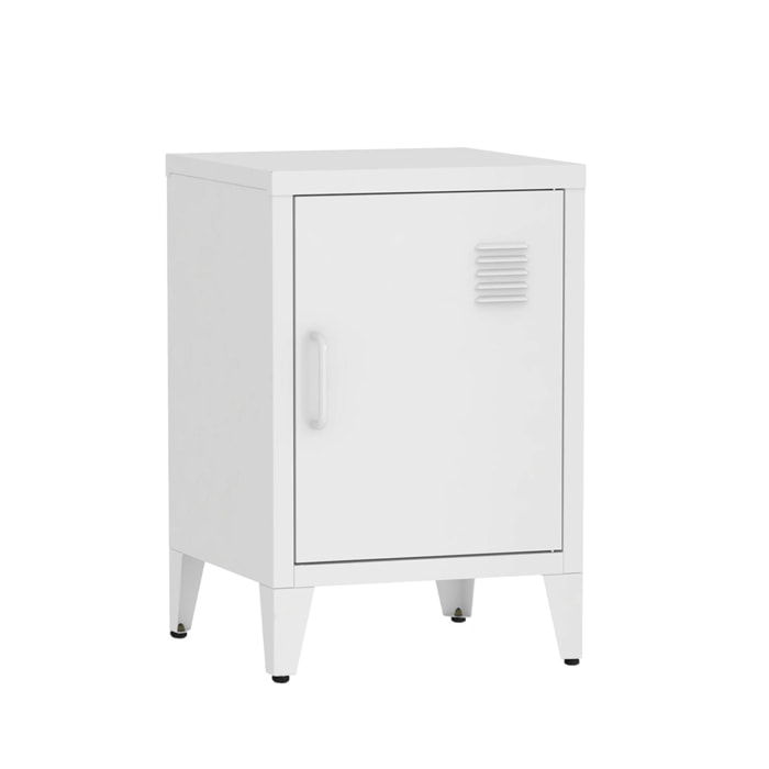 Table de chevet en acier blanc. 1 porte. casier