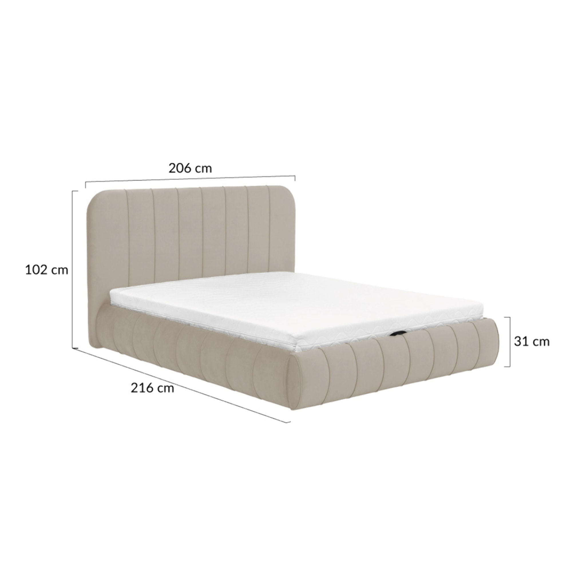 Elsa - lit coffre - 180x200 cm - en velours - sommier inclus - Beige