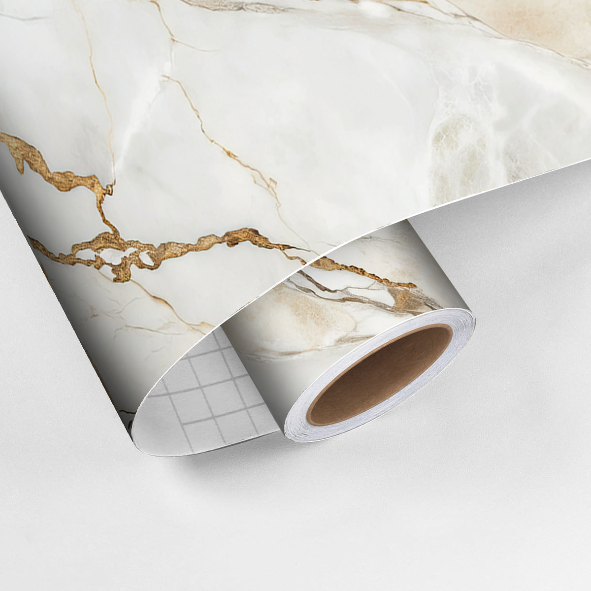 Revêtement sticker sol - MARBRE BLANC CASSÉ BRUN - Rouleau adhésif Protection Anti-dérapant