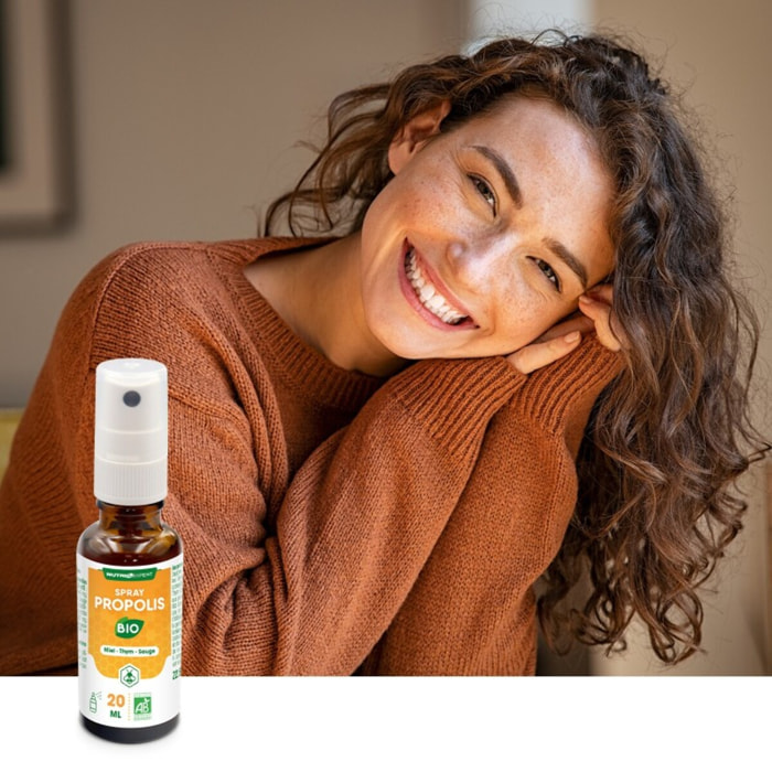 NUTRI EXPERT - Propolis BIO - Défenses naturelles & apaisement des voies respiratoires - Miel, Sauge, Thym - Maux du quotidien - Sans arôme ni allergène - Usage quotidien - Spray 20ml