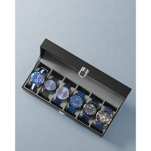 Scatola porta orologi a 6 posti in ecopelle nera